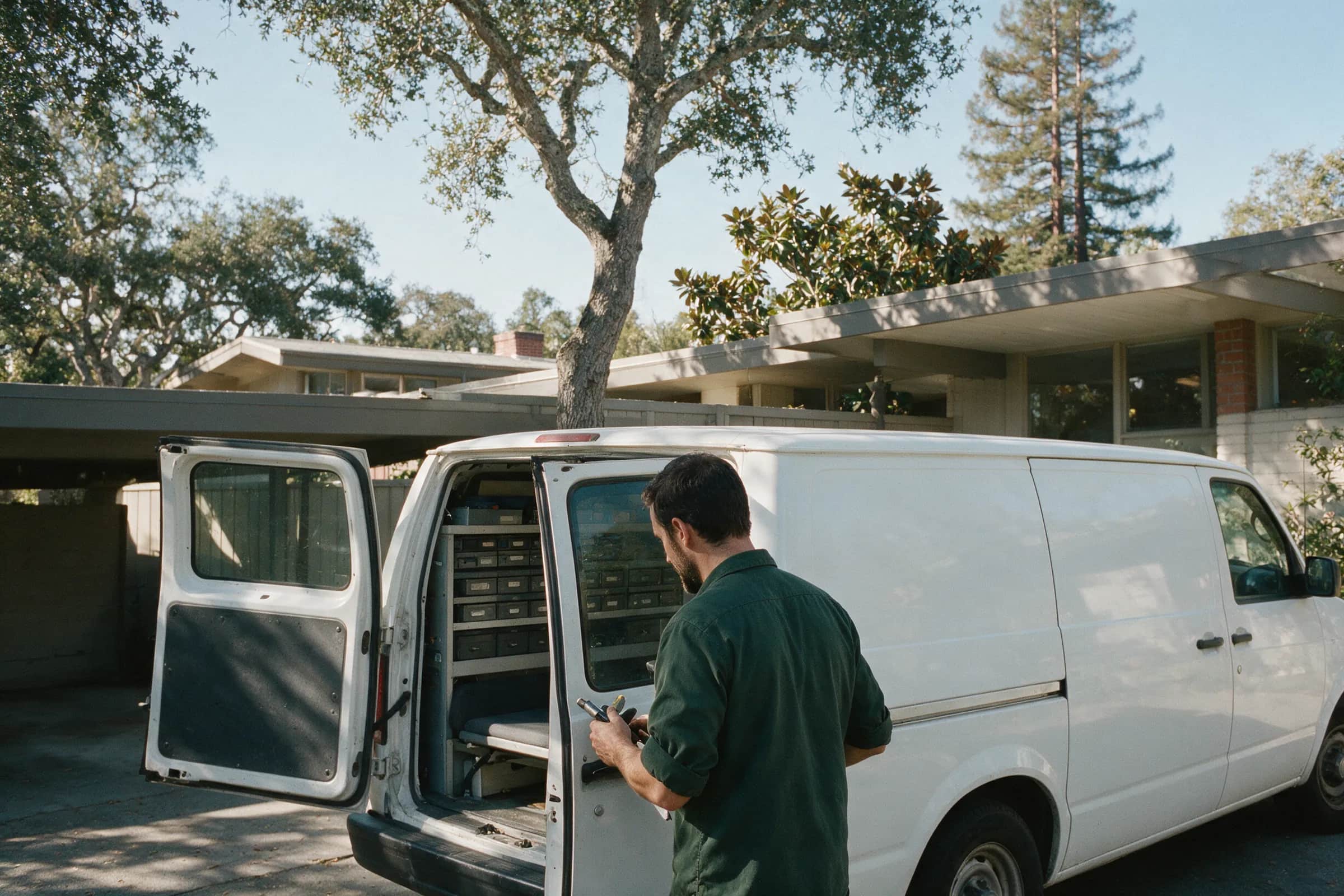 Tall Tree Lock & Safe service van at dusk