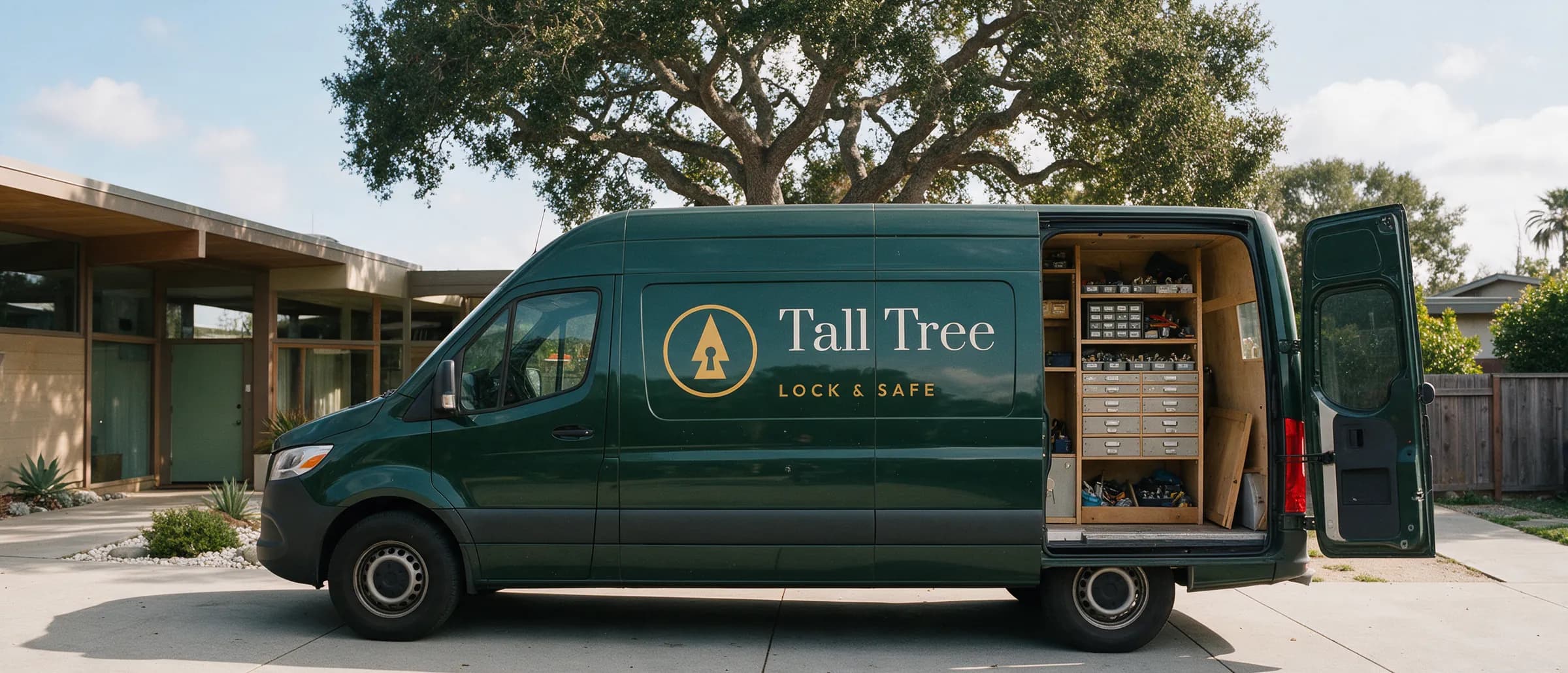 Tall Tree Lock & Safe service van at dusk